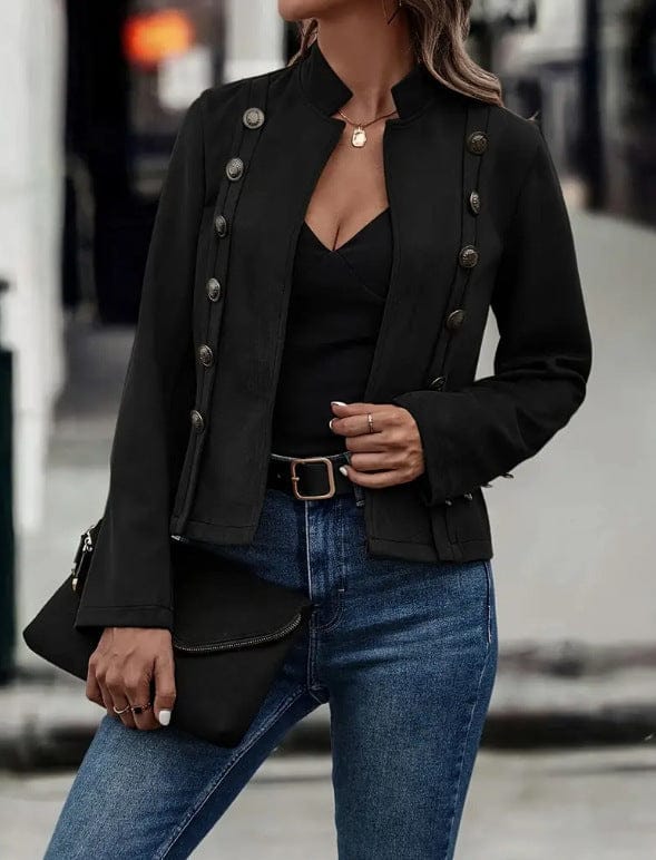 Metal Buckle Velvet Coat - Retro Long-sleeved Style for Timeless Elegance - Image 5
