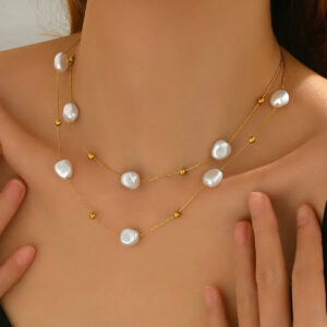18K Gold Plated Pearl Necklace | Minimalist Jewelry with Elegant Studs