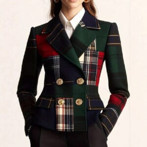 Double-breasted Wool Suit Jacket - Casual Plaid Style