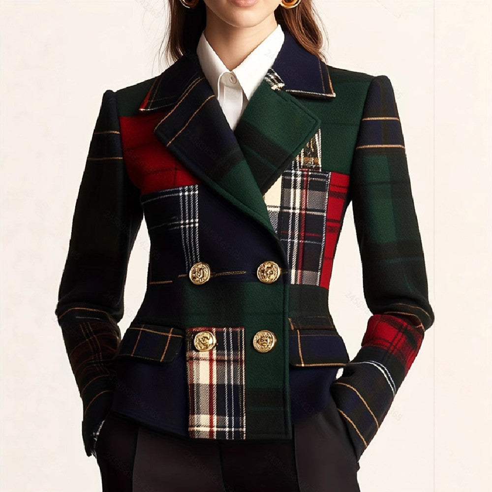 Double-breasted Wool Suit Jacket - Casual Plaid Style