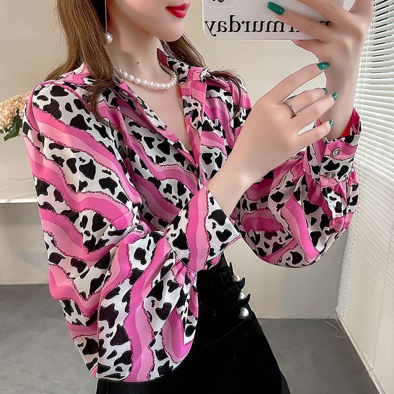 Chiffon Floral Blouse with Lantern Sleeves - Image 4