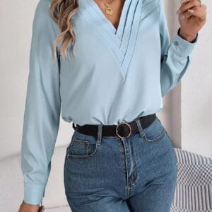 Layered V-Neck Blouse for Effortless Style and Comfort with Long Sleeves