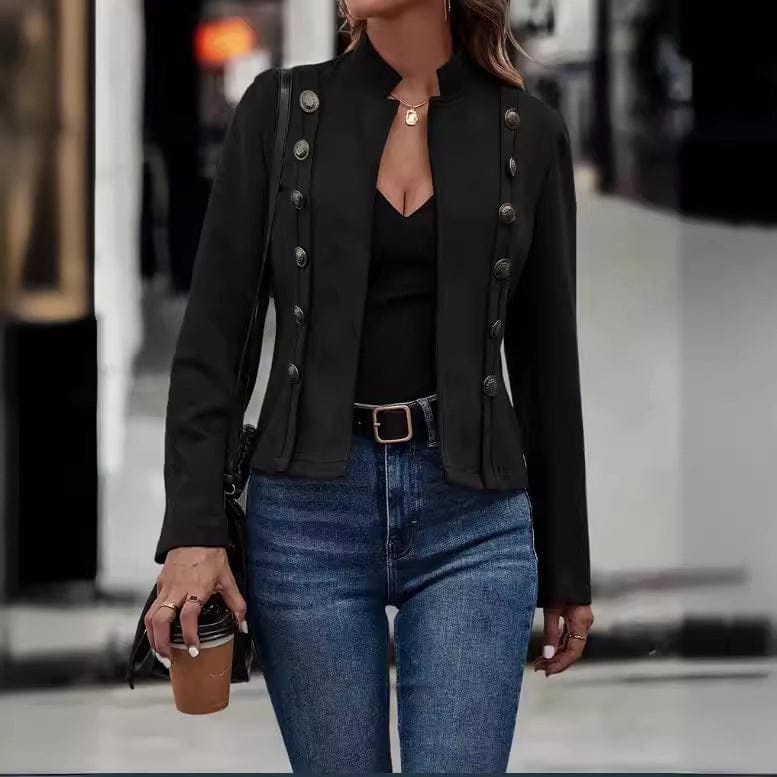 Metal Buckle Velvet Coat - Retro Long-sleeved Style for Timeless Elegance - Image 4
