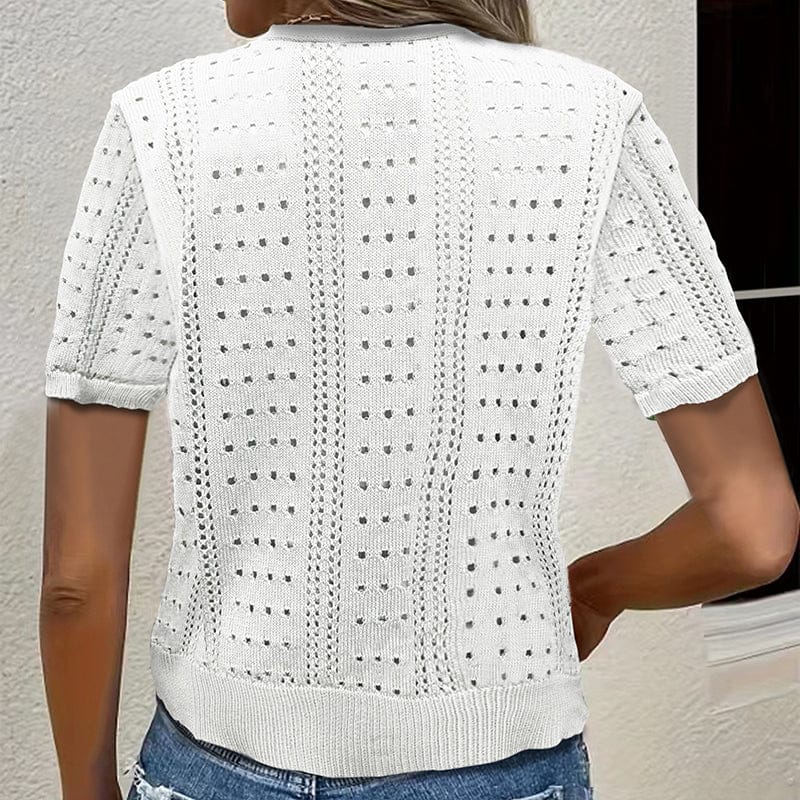 Lace Knit Cardigan Short Sleeve For Fall Layering - Image 3
