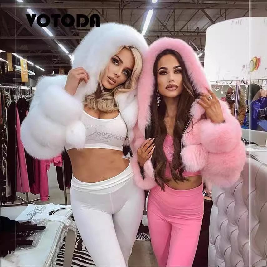 Elegant Hooded Faux Fur Jacket for Women