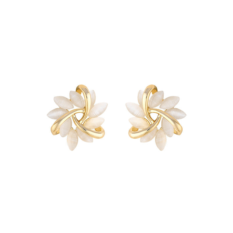 Opal Sunflower Stud Earrings | Silver Needle Cute Earrings - Image 3