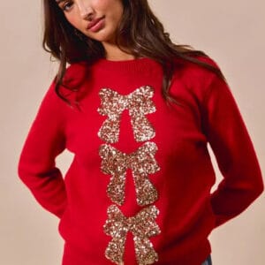 Sequins Bow Ribbon Christmas Sweater for Festive Fashion
