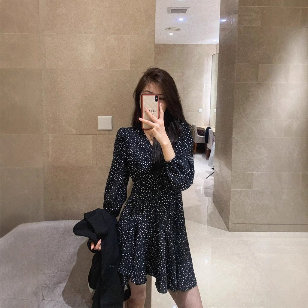 Women’s Polka Dot High-Waist Dress – Long Sleeve Pullover Style - Image 5