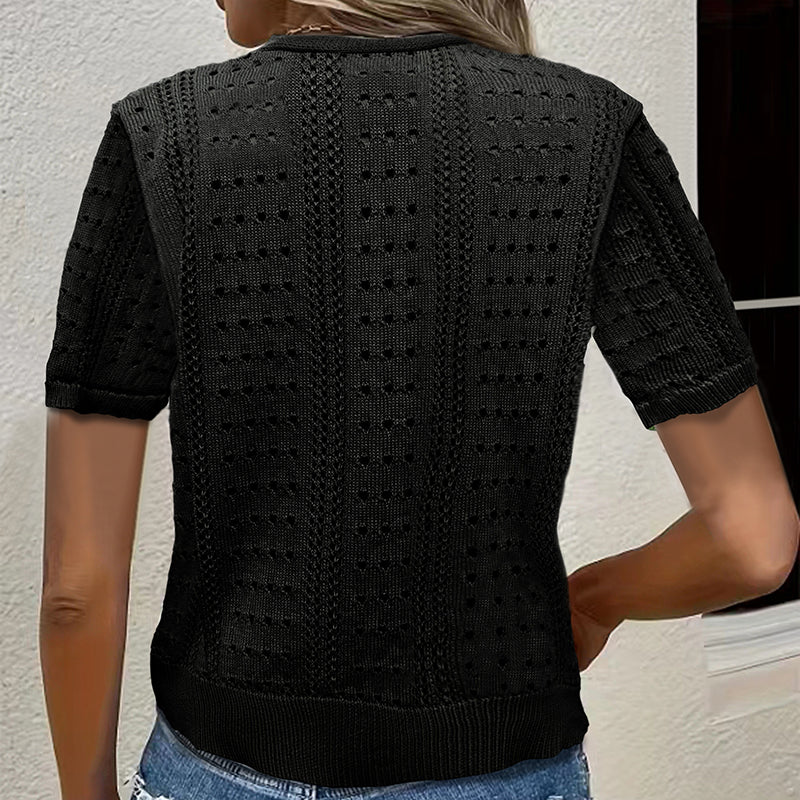 Lace Knit Cardigan Short Sleeve For Fall Layering - Image 4