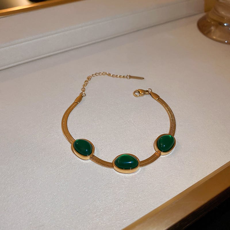 Women’s Green Retro Jewelry Set - Titanium Steel Necklace & Bracelet - Image 4