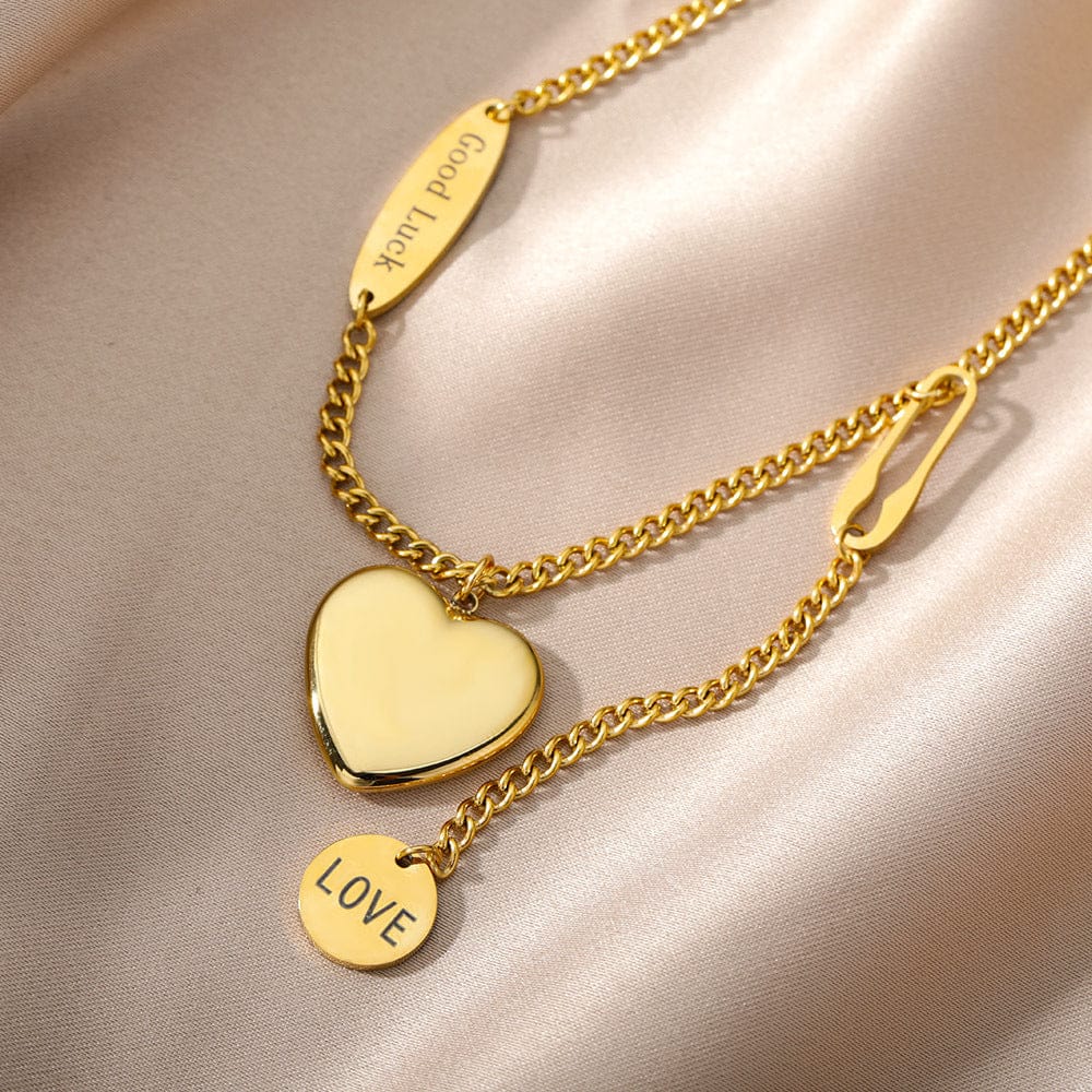Multilayer Heart Pendant Necklace – Gold Moon & Star Details - Image 3