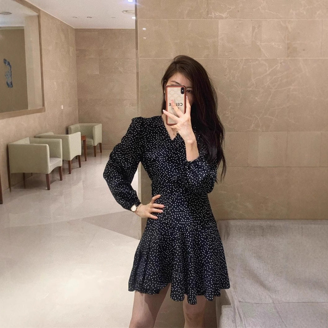 Women’s Polka Dot High-Waist Dress – Long Sleeve Pullover Style - Image 2