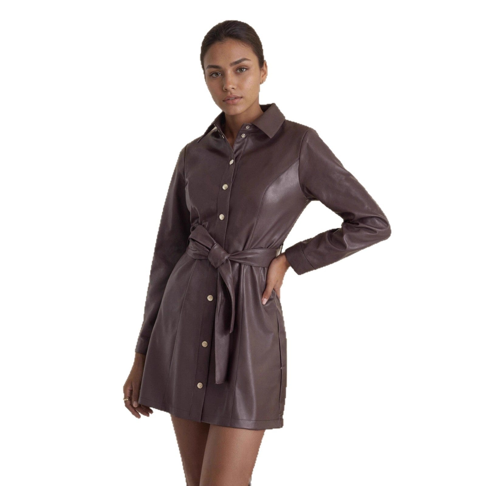 Belted Long-sleeve Leather Coat for Timeless Style - Image 5