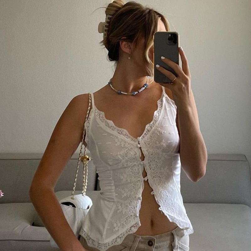 Women’s Floral Lace Satin Cami Top | Slim Fit Sexy White Top - Image 5