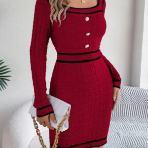 Contrast Trim Sweater Dress - Long Sleeve Style for Effortless Elegance