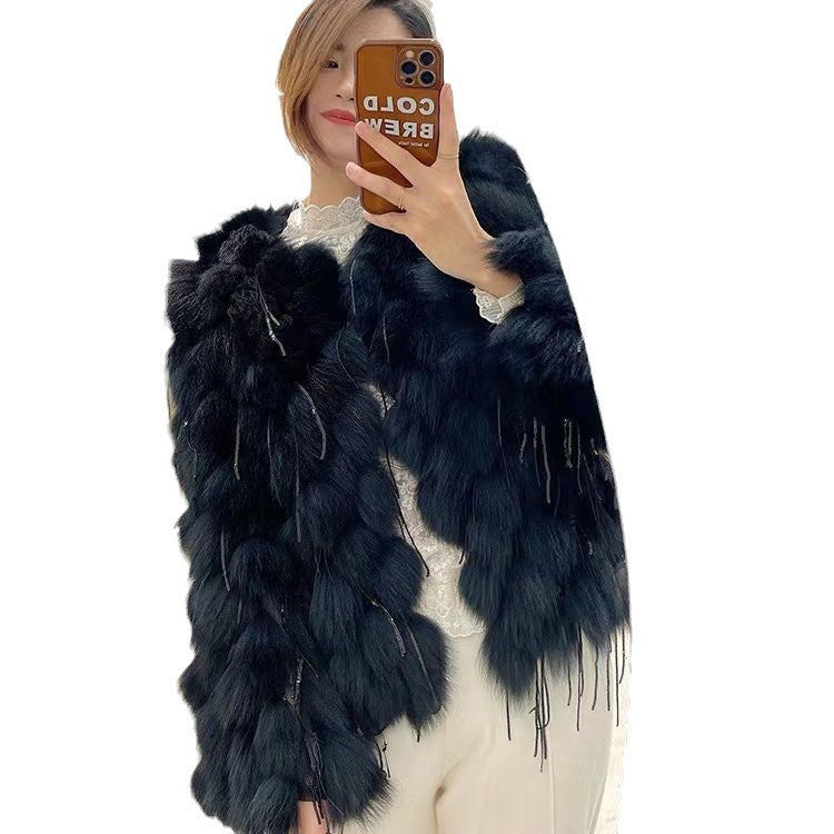 Fox Fur Short Coat with Tassels | Thickening Design for Ultimate Warmth - Image 3