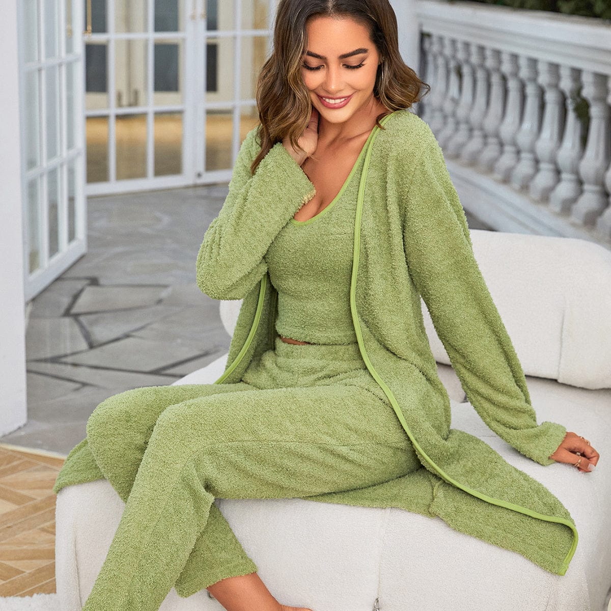 Women's 3 Piece Sweatsuit with Open Front Cardigan for Stylish Comfort - Image 2