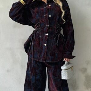 Laced Up Button Up Jacket and Jeans
