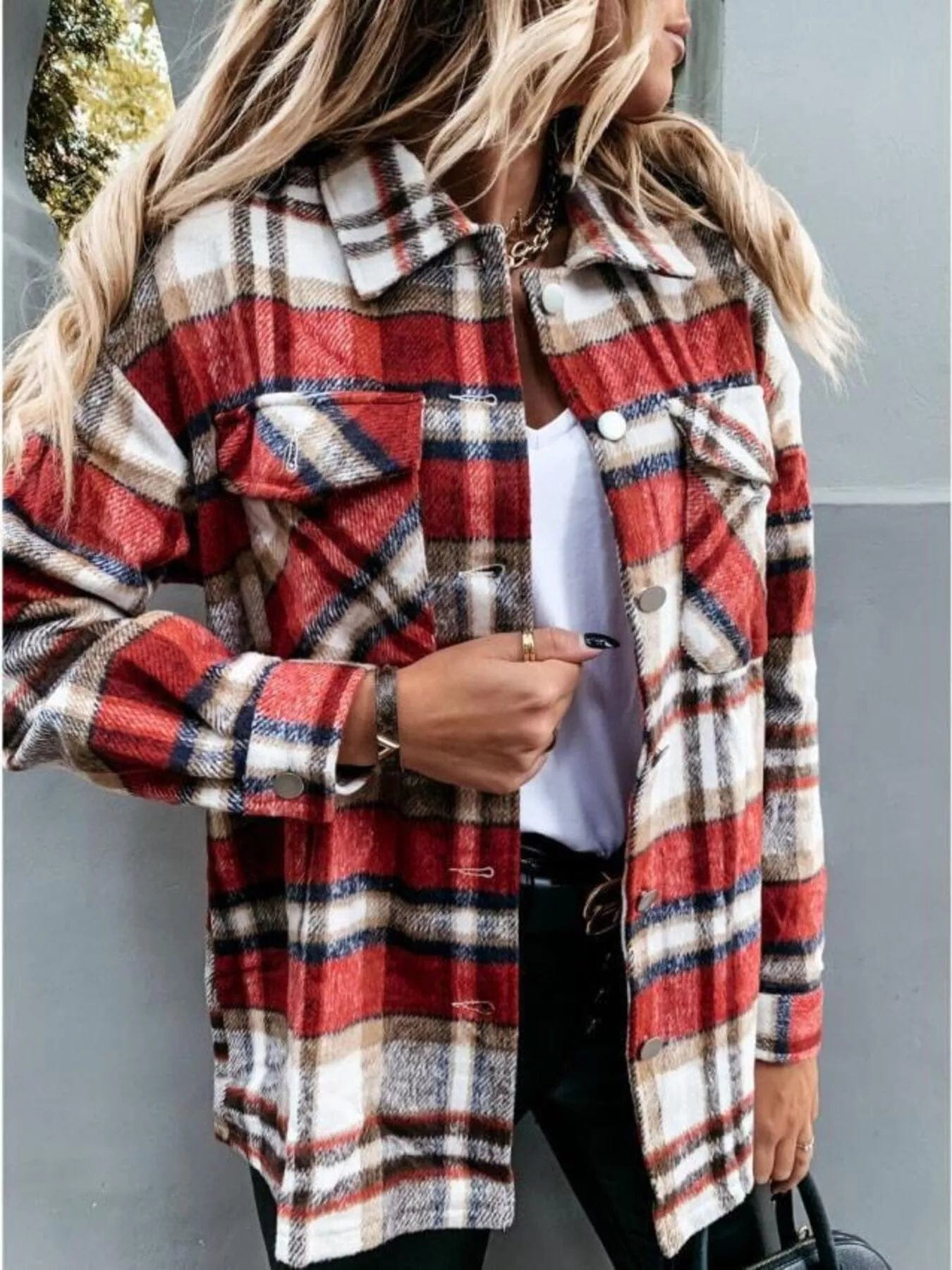 Plaid Button-Down Shacket for Effortless Stylish Layering - Image 5