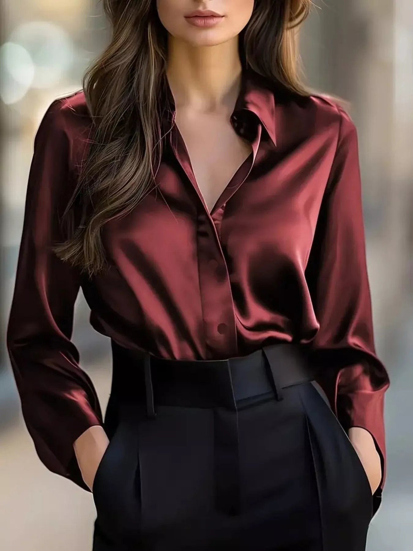 Button Down Long Sleeve Shirt with Collared Neck