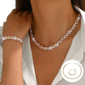 Women’s Floral Jewelry Set – Wheat & Leaf Necklace and Bracelet
