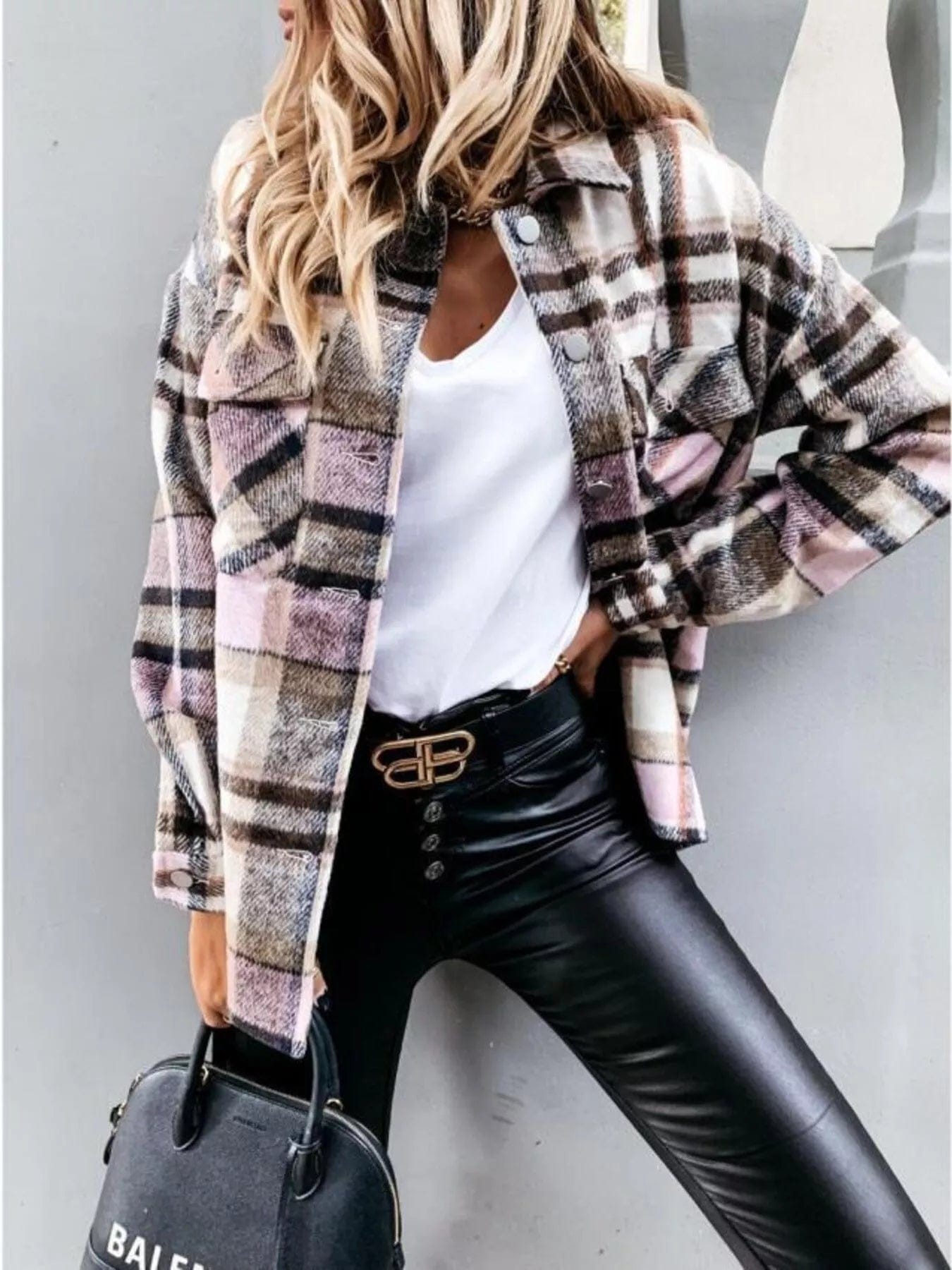 Plaid Button-Down Shacket for Effortless Stylish Layering - Image 3