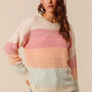 SO ME Multi Color Block Long Sleeve Sweater – Trendy and Versatile Fashion Statement