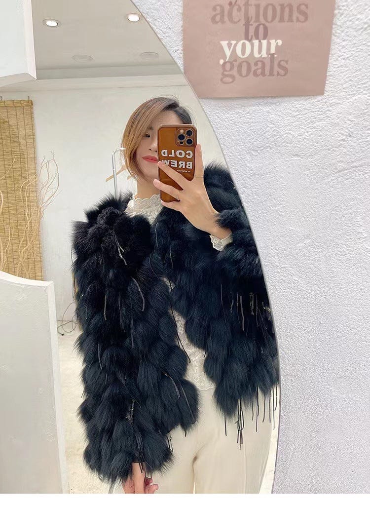 Fox Fur Short Coat with Tassels | Thickening Design for Ultimate Warmth - Image 5