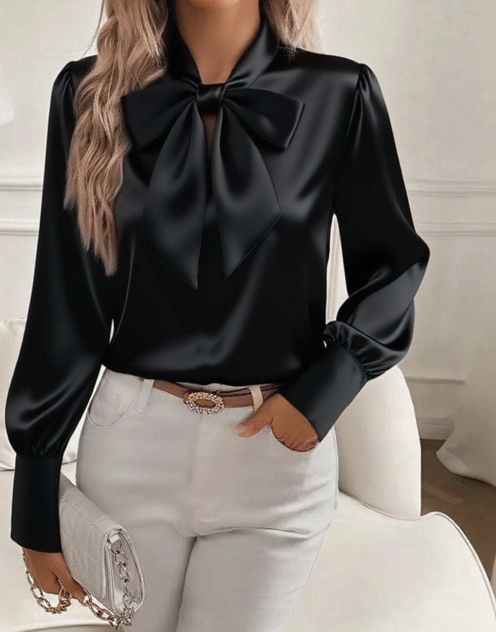 Women’s Bow Detail Blouse – Elegant Solid Color Top - Image 3