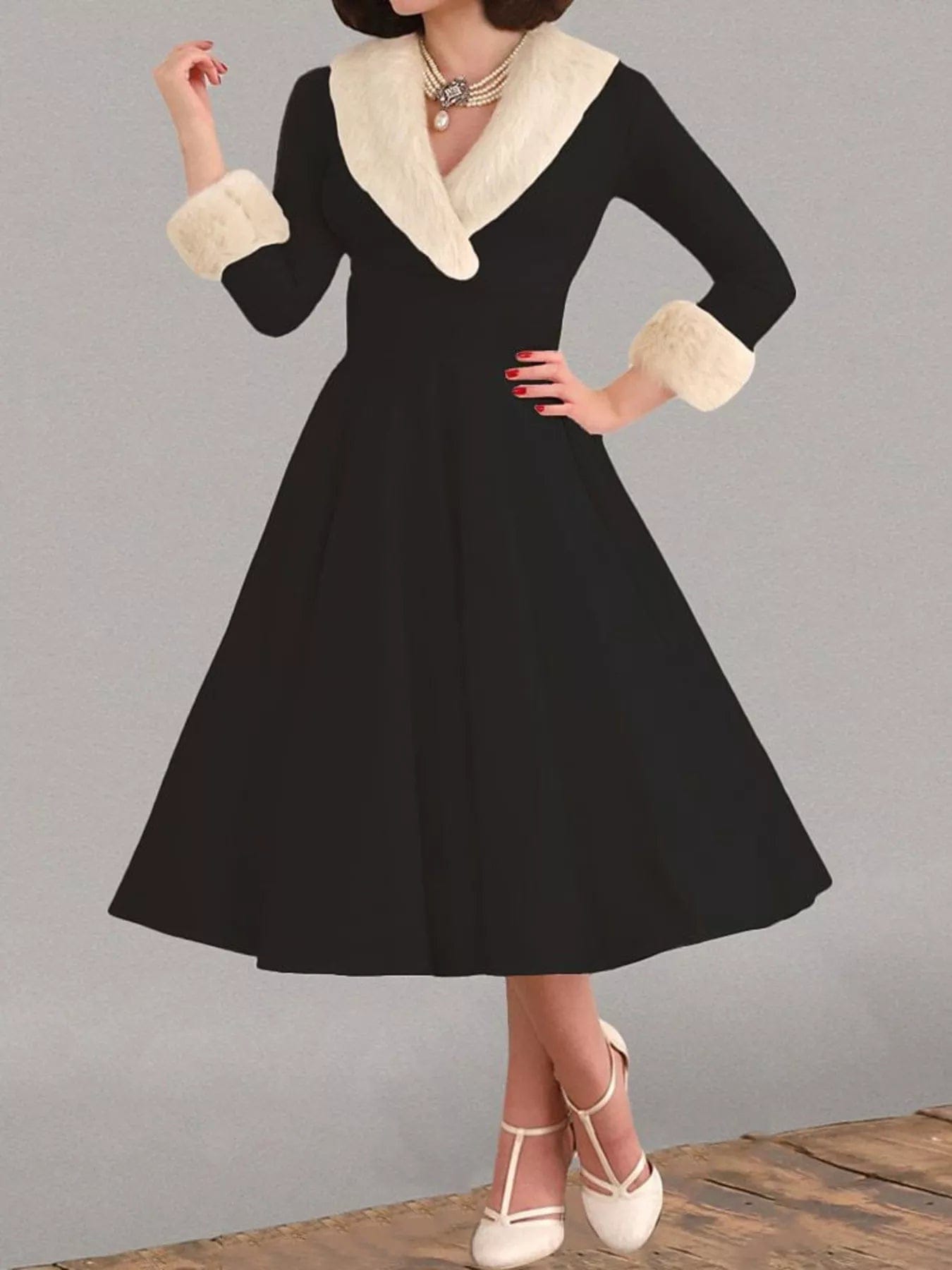Faux Fur Trim Christmas Dress - Festive Holiday Style for Every Celebration - Image 4