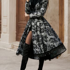 Black Floral Coat Dress - Luxurious Evening Wear for Timeless Elegance