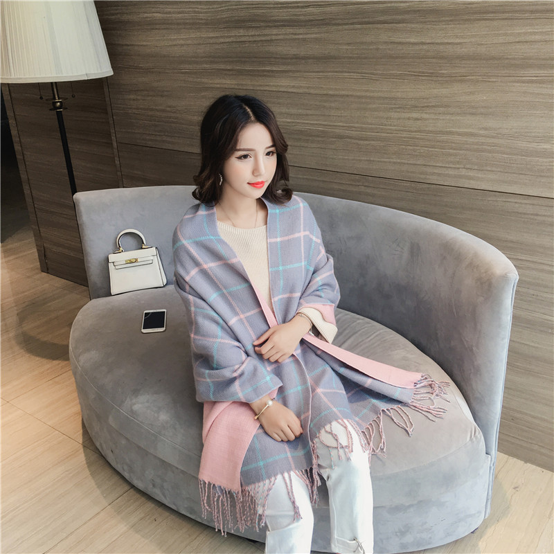 Double-sided plaid scarf women - Image 2
