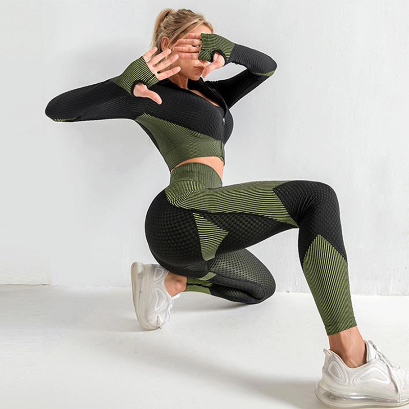 3PCS Yoga Set Seamless Sport Set Women Gym Clothing Leggings Women Crop Top Sports Bra Women Fitness Gym Set Womens Outfits Tracksuit - Image 2