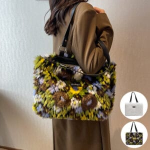 Large Plush Tote Shoulder Bag | Street Trend Soft Handbag