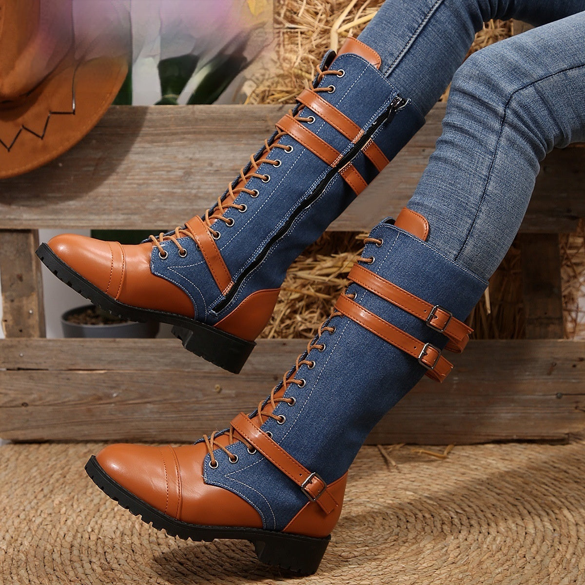 Heel Boots with Rivet Belt Buckle for Stylish Comfort - Image 2
