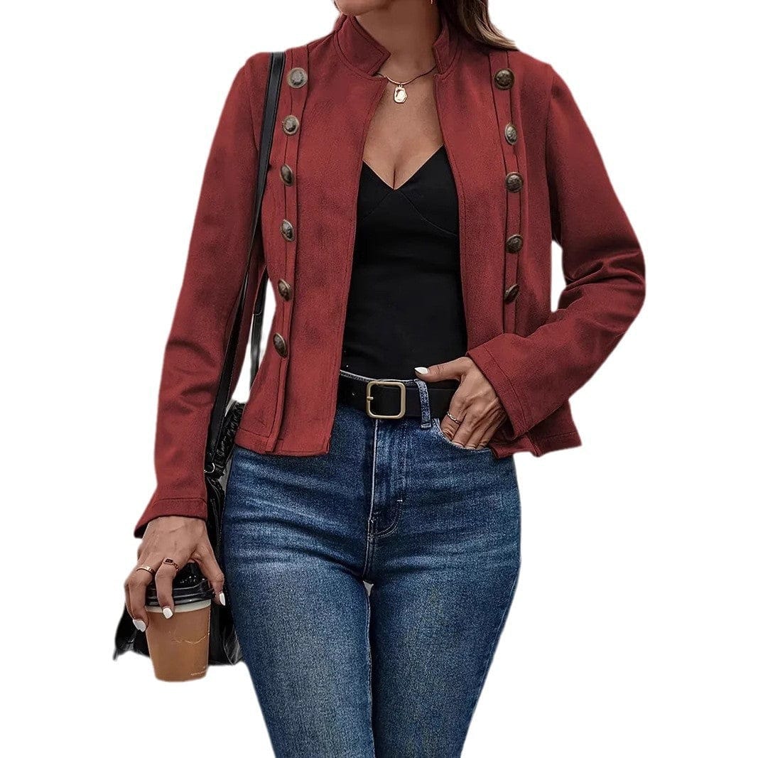 Metal Buckle Velvet Coat - Retro Long-sleeved Style for Timeless Elegance - Image 3