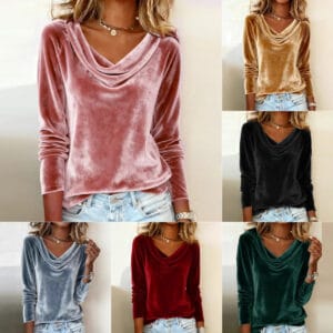 Women’s Velvet Long Sleeve Top | Stylish Irregular Fashion Shirt