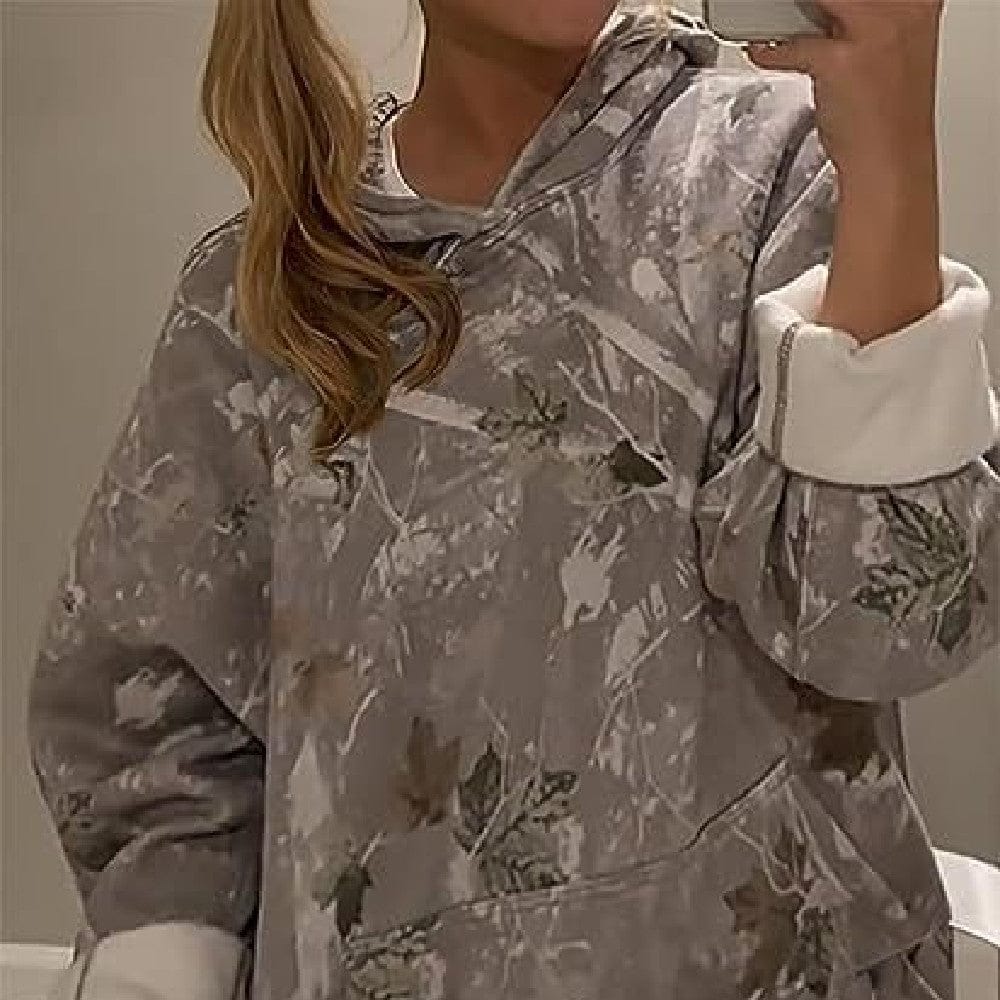 Women’s Floral Hooded Sweatshirt – Loose Fit Lantern Sleeve Pullover - Image 2