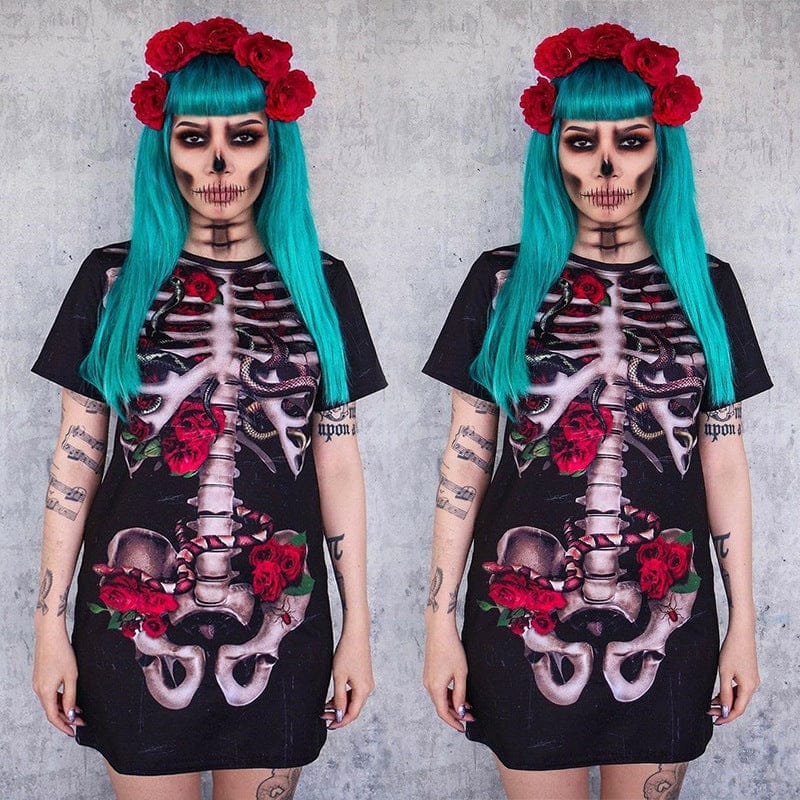 Halloween Costume Skull Print Dress for Women - Perfect Skull Print Halloween Dress