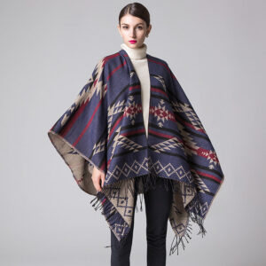 Warm Diamond Knit Shawl Cape for Cozy Elegance