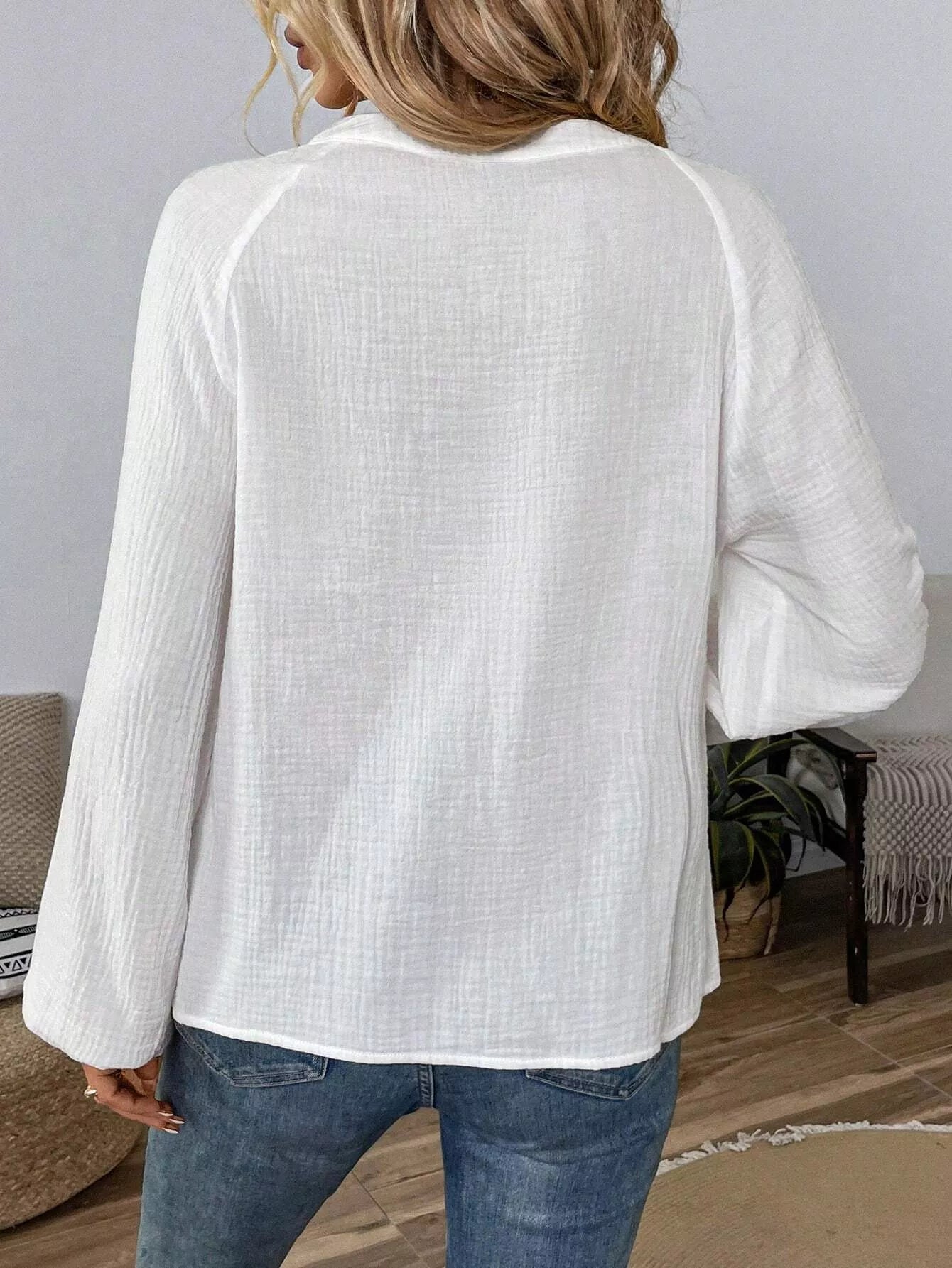Paisley Balloon Sleeve Blouse with Notched Detail - Image 5