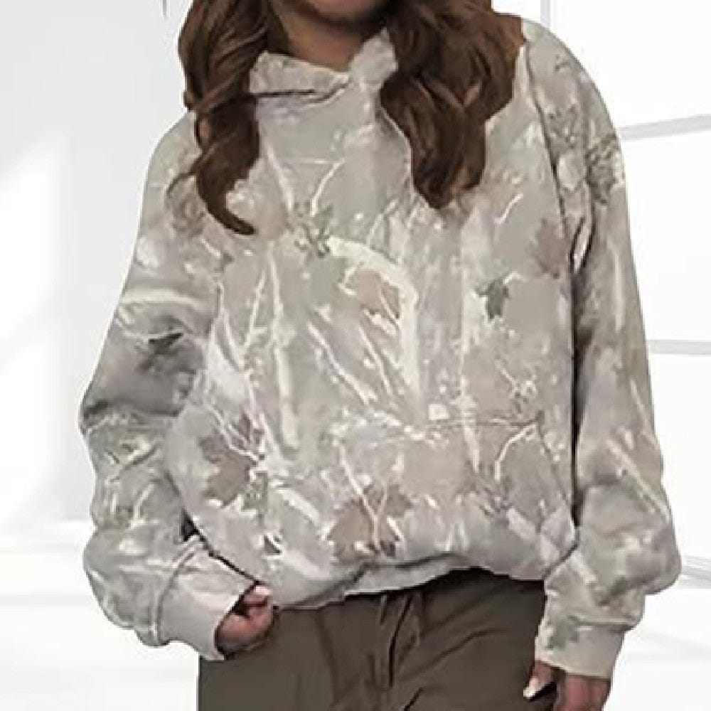 Women’s Floral Hooded Sweatshirt – Loose Fit Lantern Sleeve Pullover - Image 3