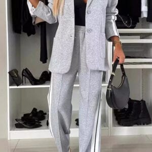 Full Size Contrast Collar Top and Pants Set for Effortless Style