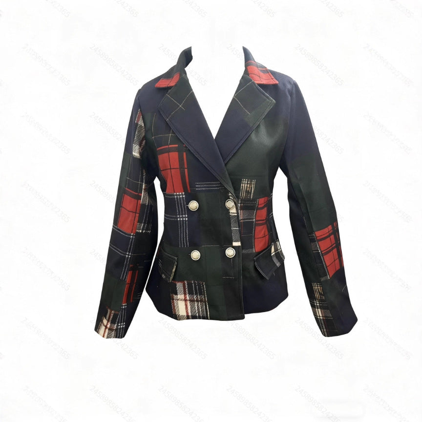 Double-breasted Wool Suit Jacket - Casual Plaid Style - Image 2