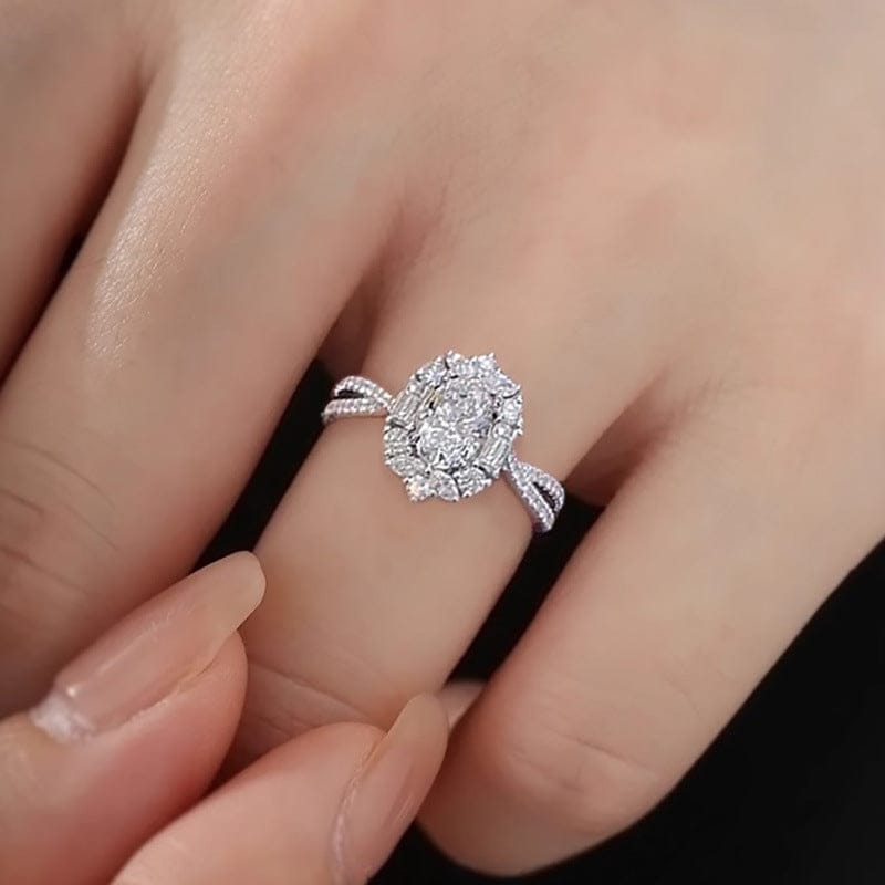 Luxury Oval Simulated Moissanite Ring – White Gold Plated Cluster Zircon Ring - Image 5