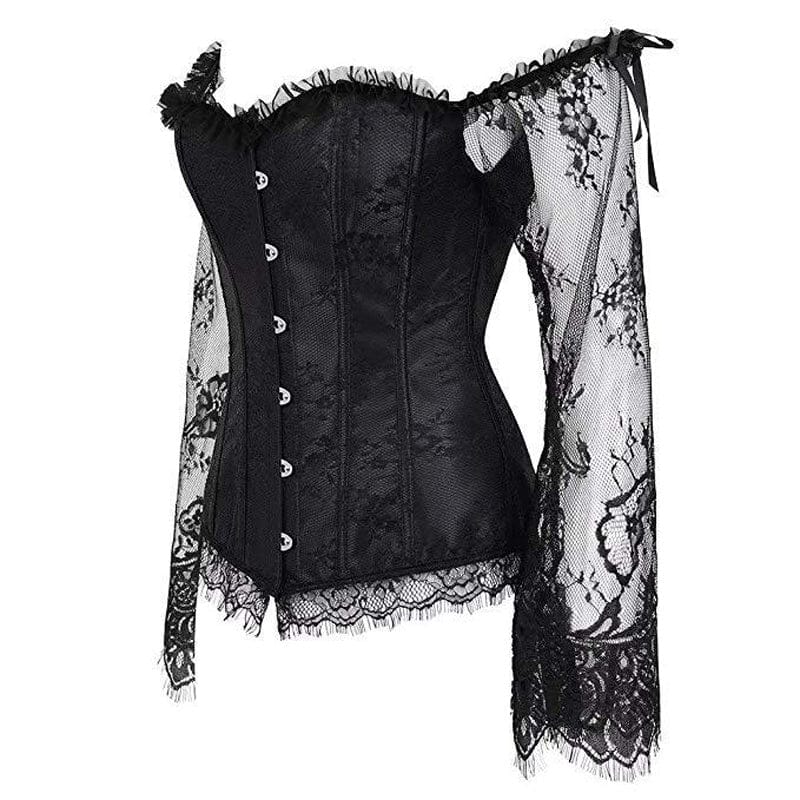 Vintage Lace Corset Top with Long Sleeves - Image 2