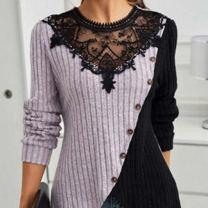 Lace Knit Top with Round Neck Design