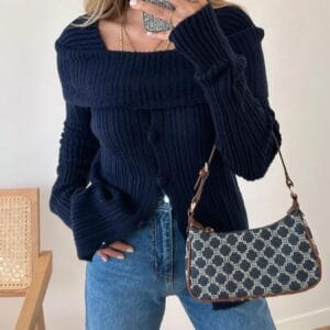 Textured Long Sleeve Knit Top with Slit Front