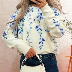 Sequin Long Sleeve Sweater with Crew Neck Design