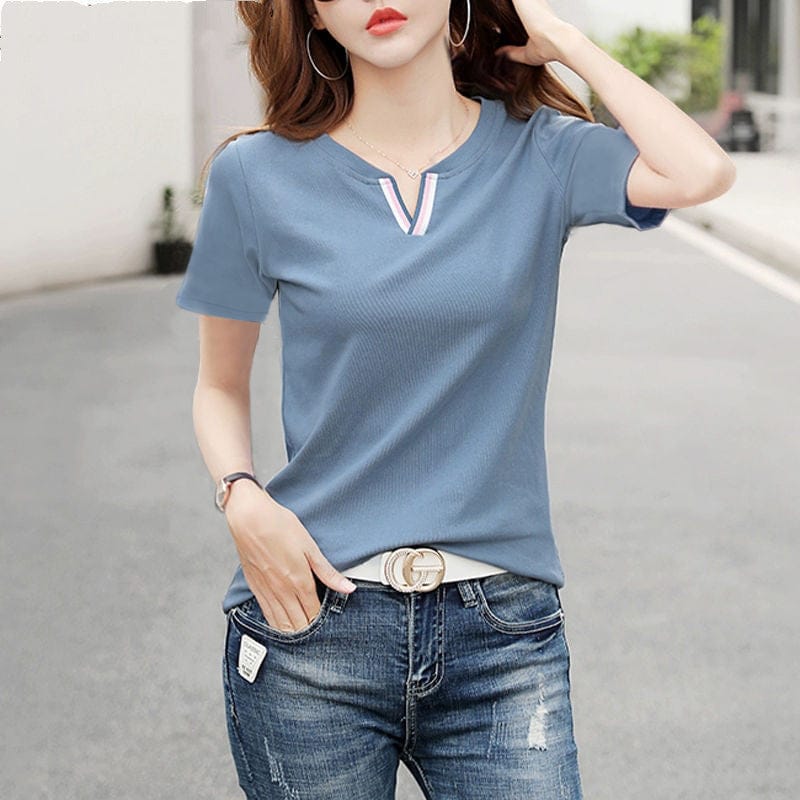 Women’s Cotton Short Sleeve T-Shirt – Casual Spliced Summer Top